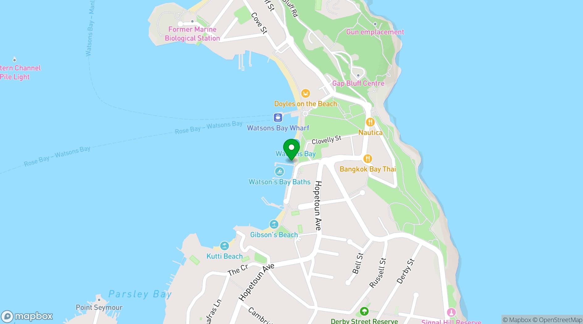 Map showing Vaucluse Yacht Club