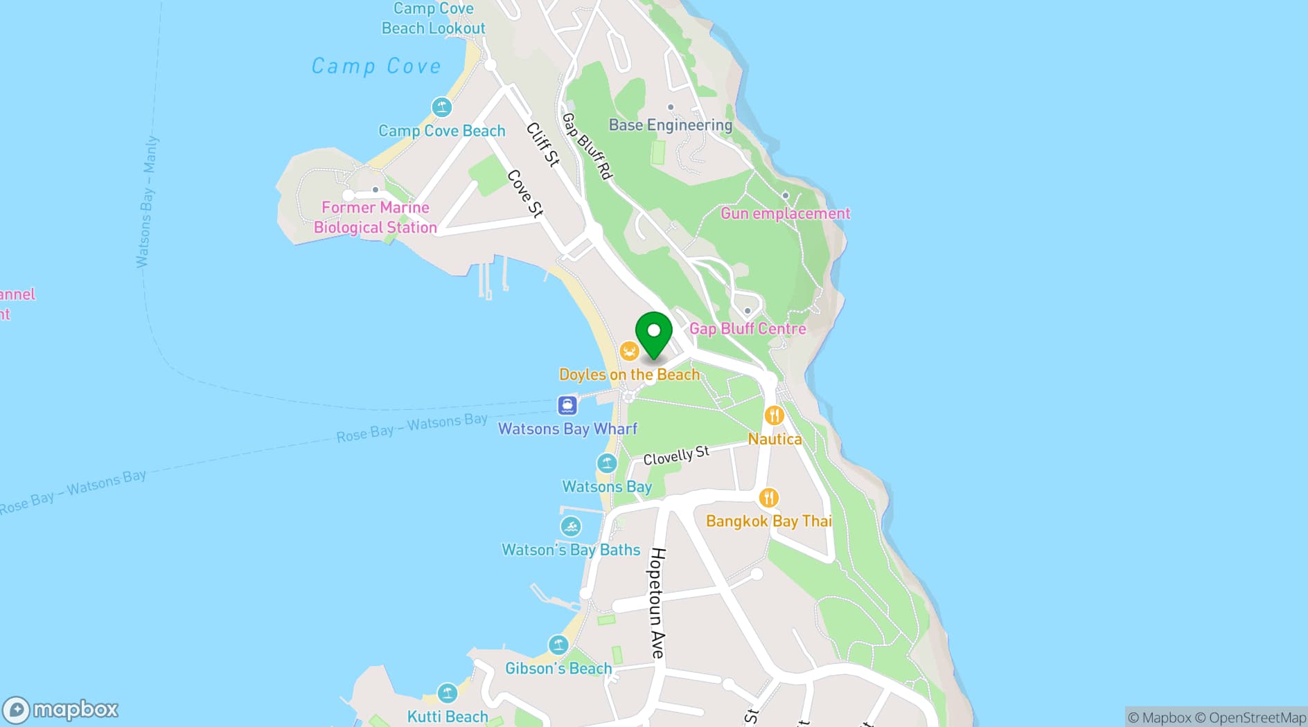 Map showing Watsons Bay Hotel