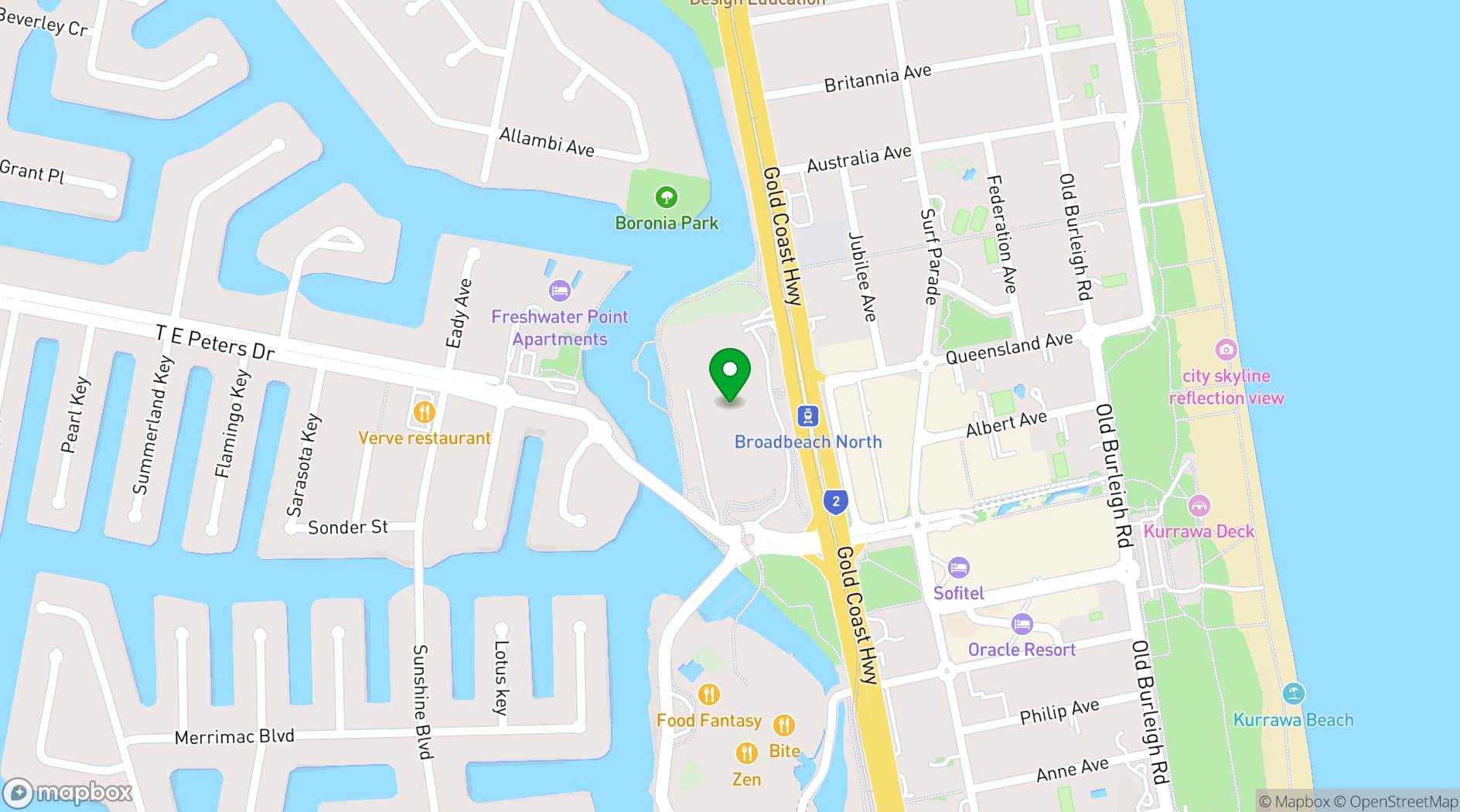 Map showing Gold Coast Convention and Exhibition Centre