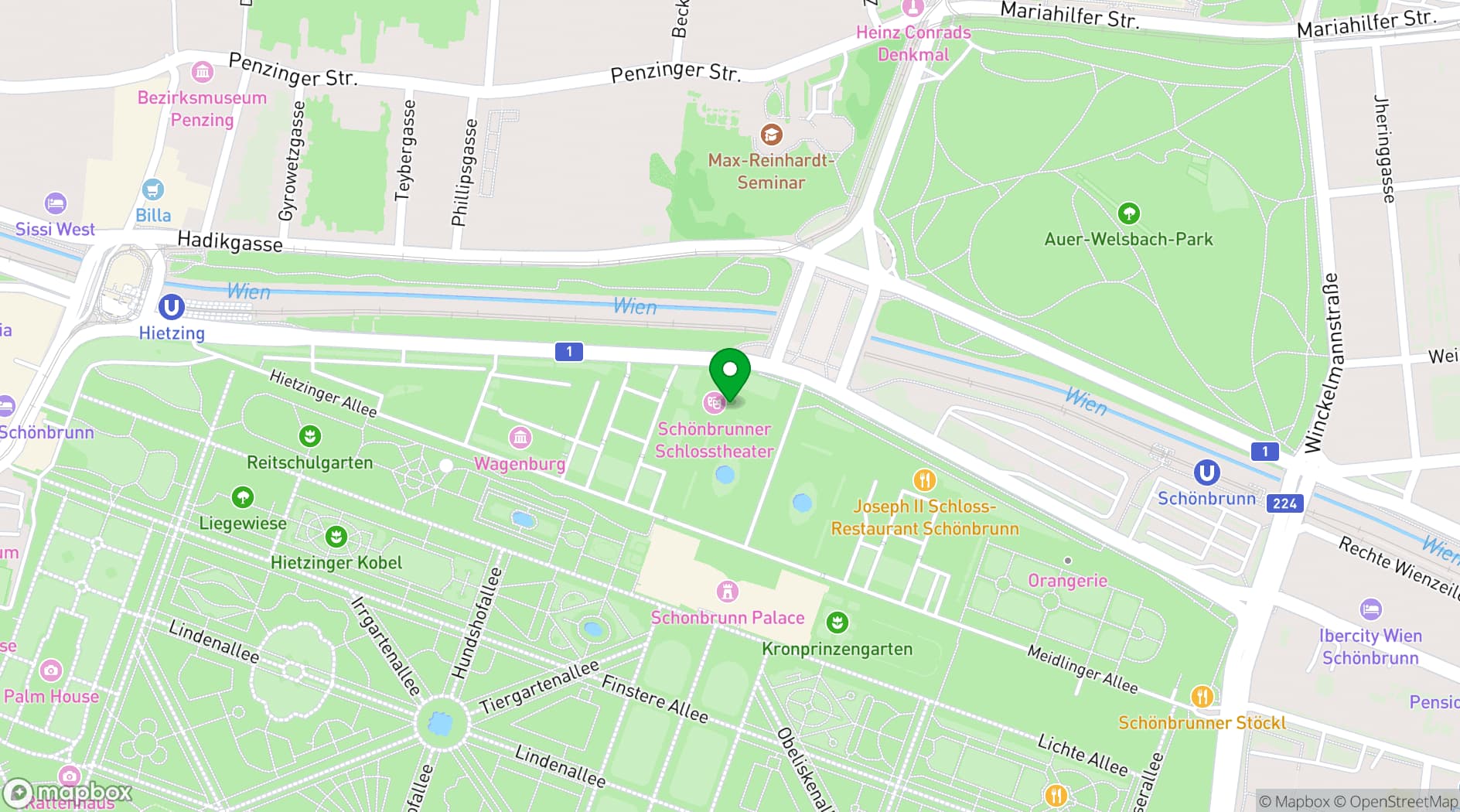 Map showing Schönbrunn Palace