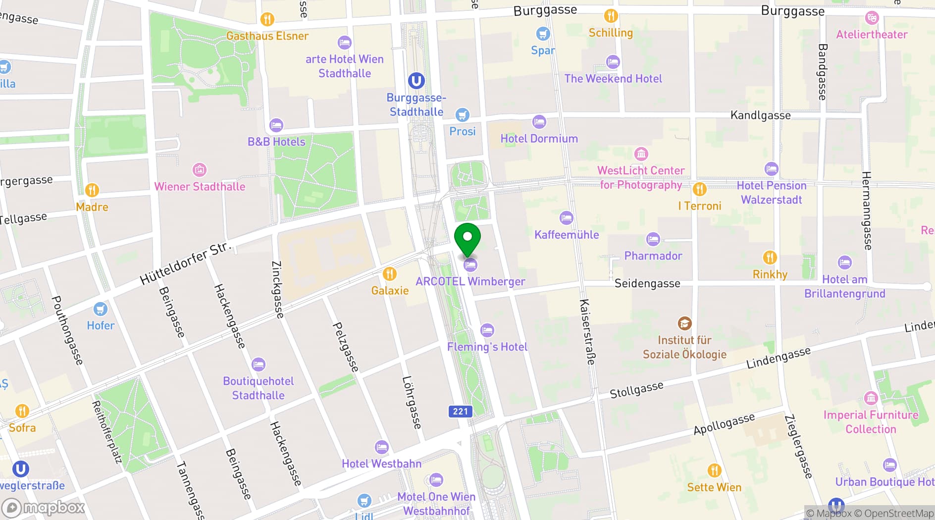 Map showing ARCOTEL Wimberger Wien