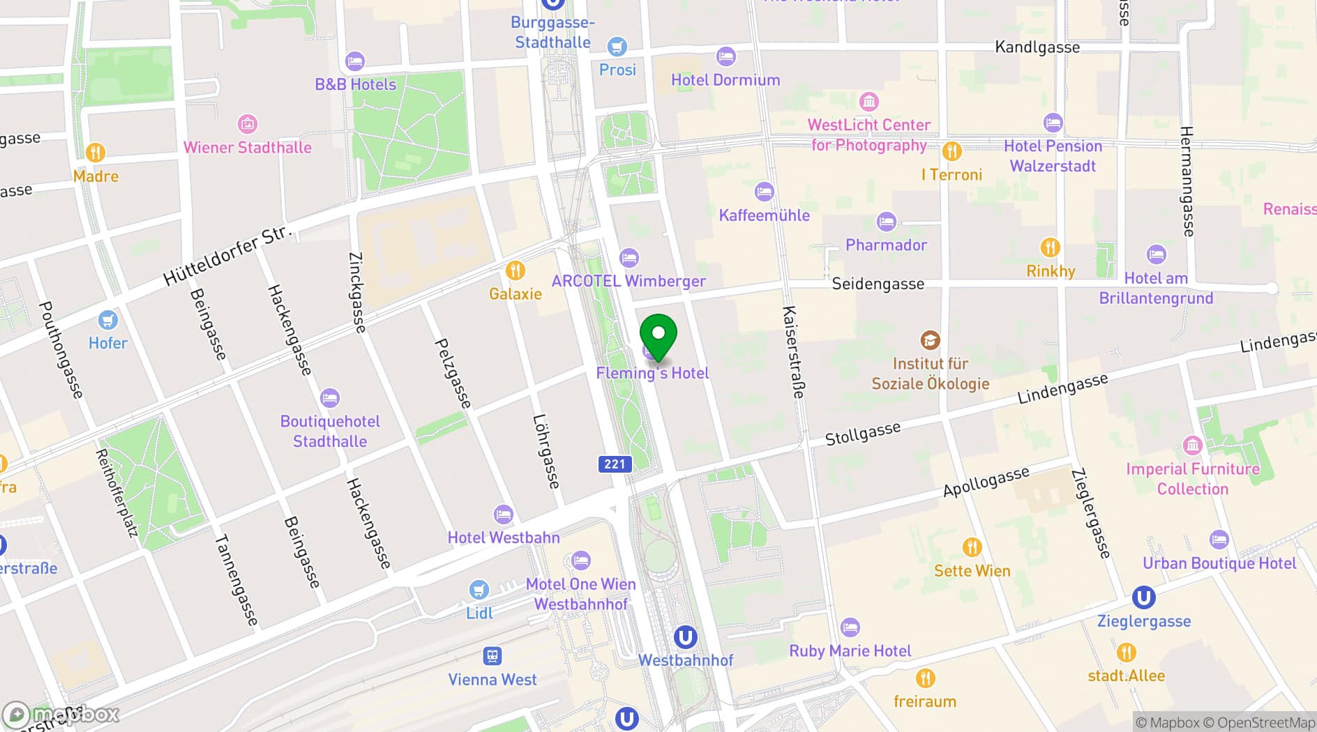 Map showing Flemings Hotel Wien-Stadthalle