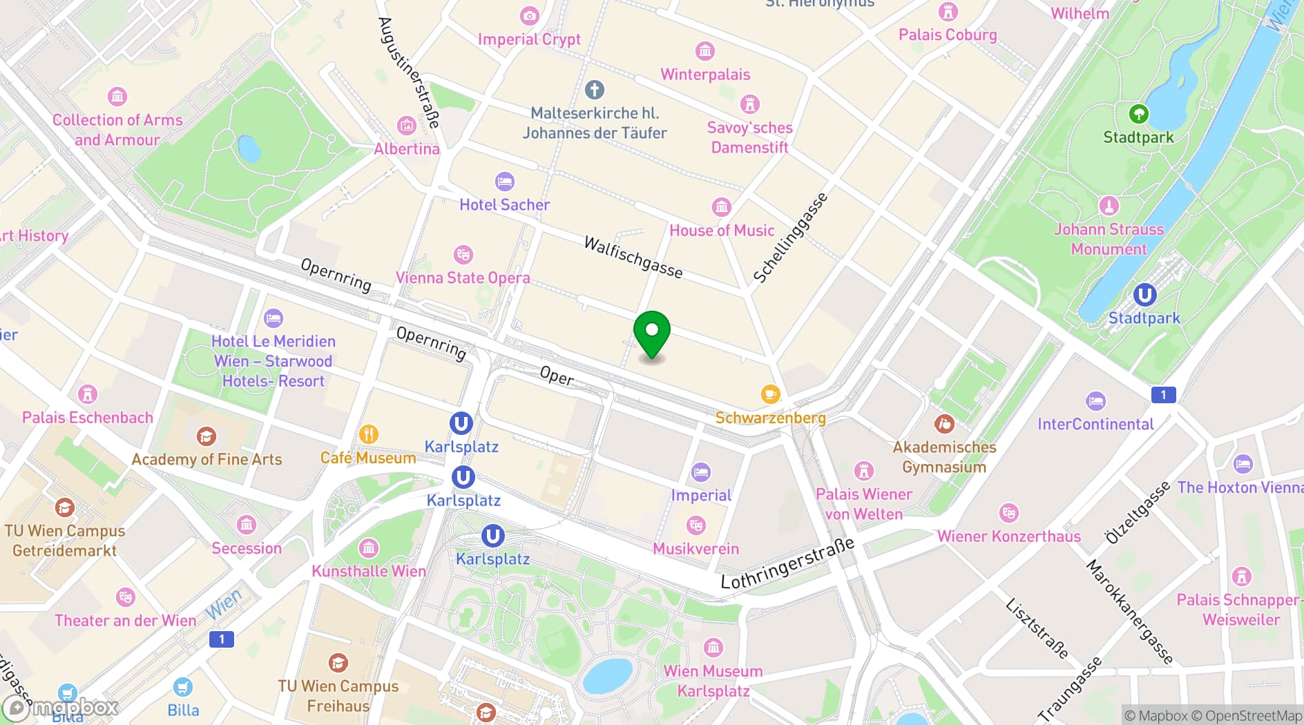 Map showing Grand Hotel Wien
