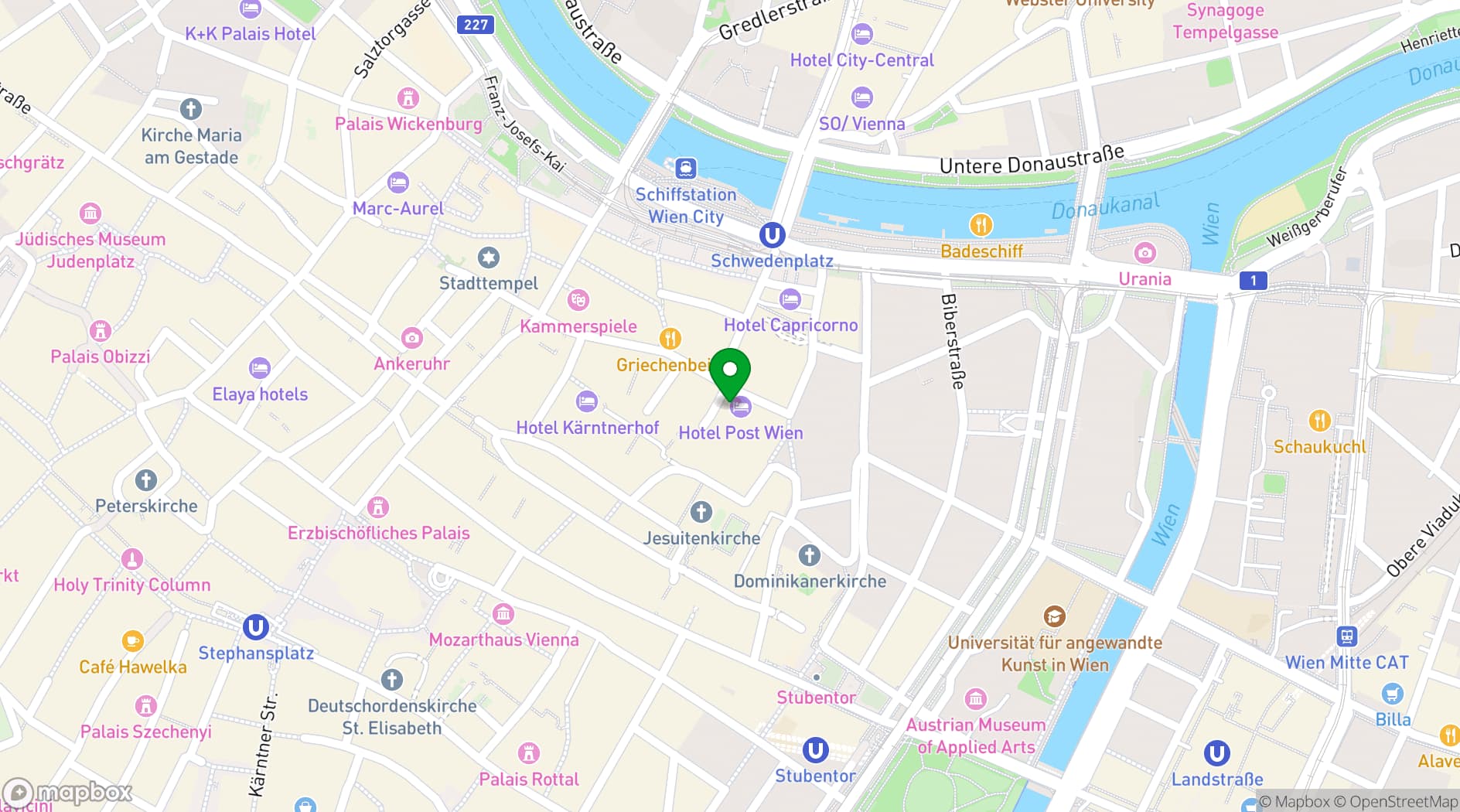 Map showing Hotel Post Wien