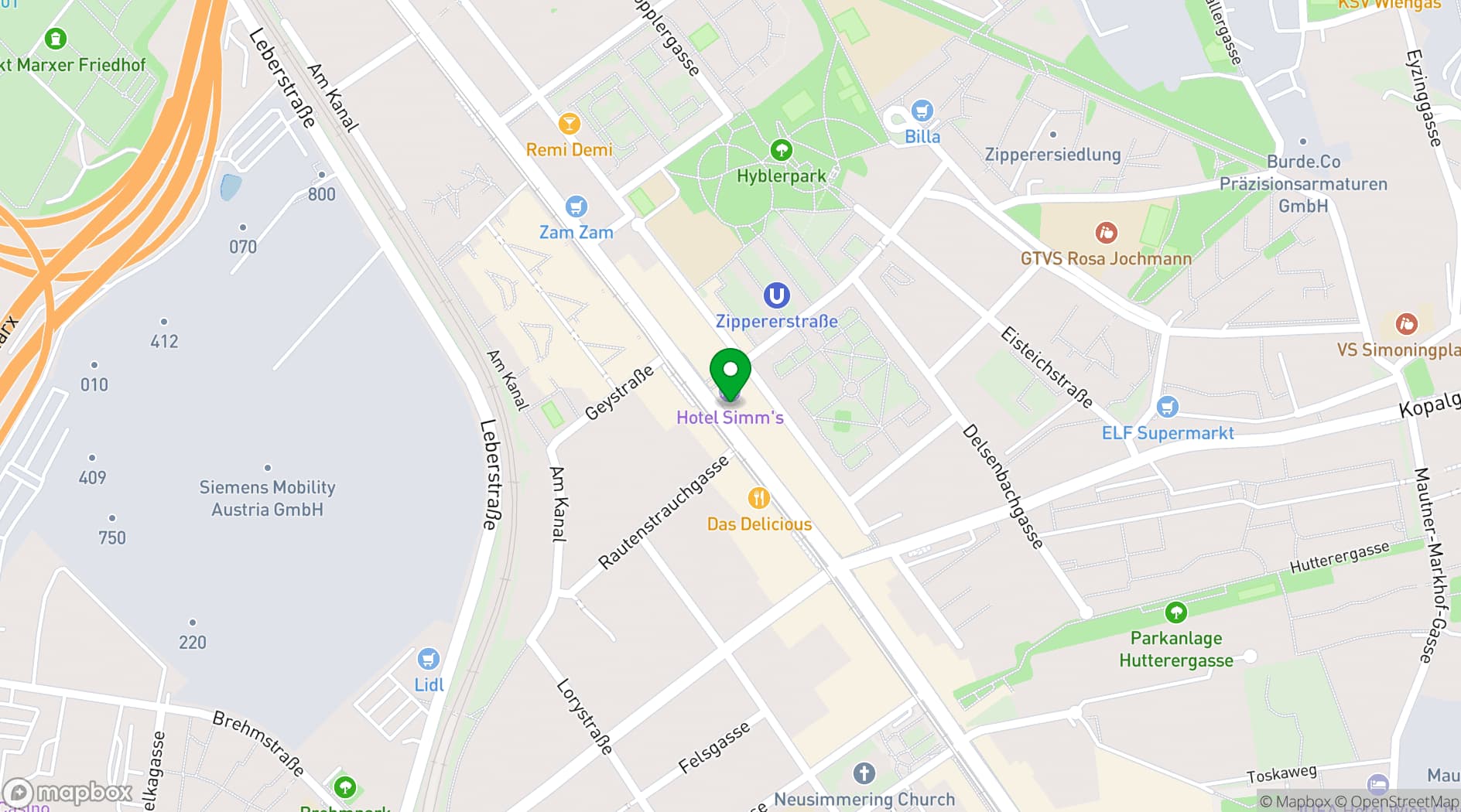 Map showing Simm's Hotel