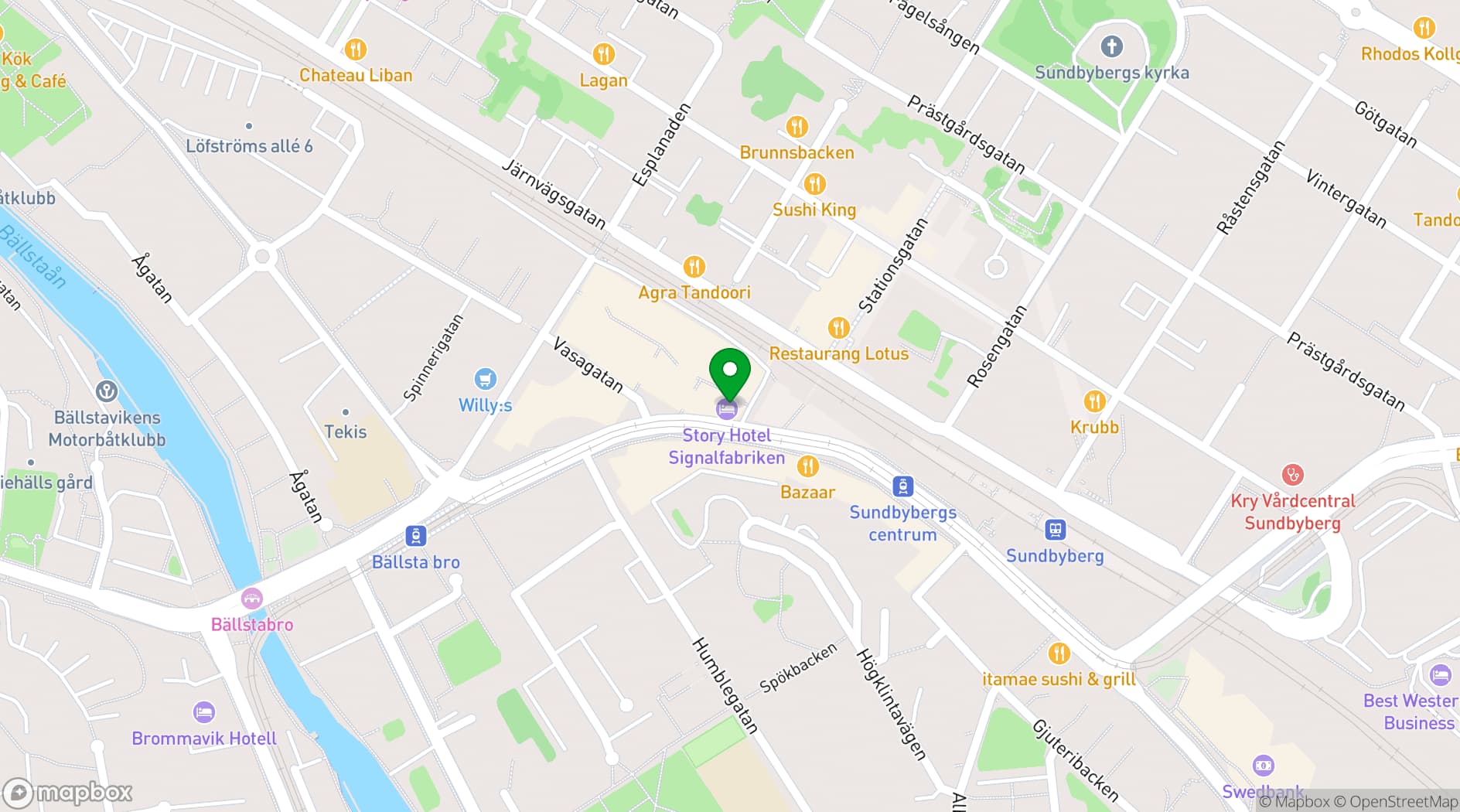 Map showing Story Hotel Signalfabriken