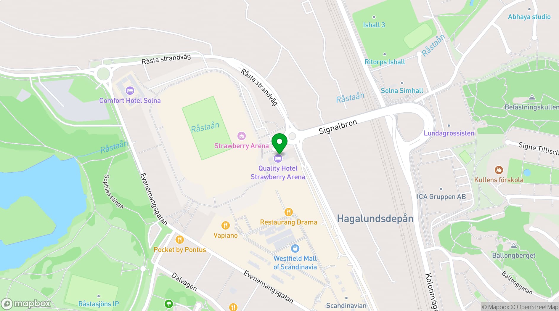 Map showing Quality Hotel™ Strawberry Arena Solna