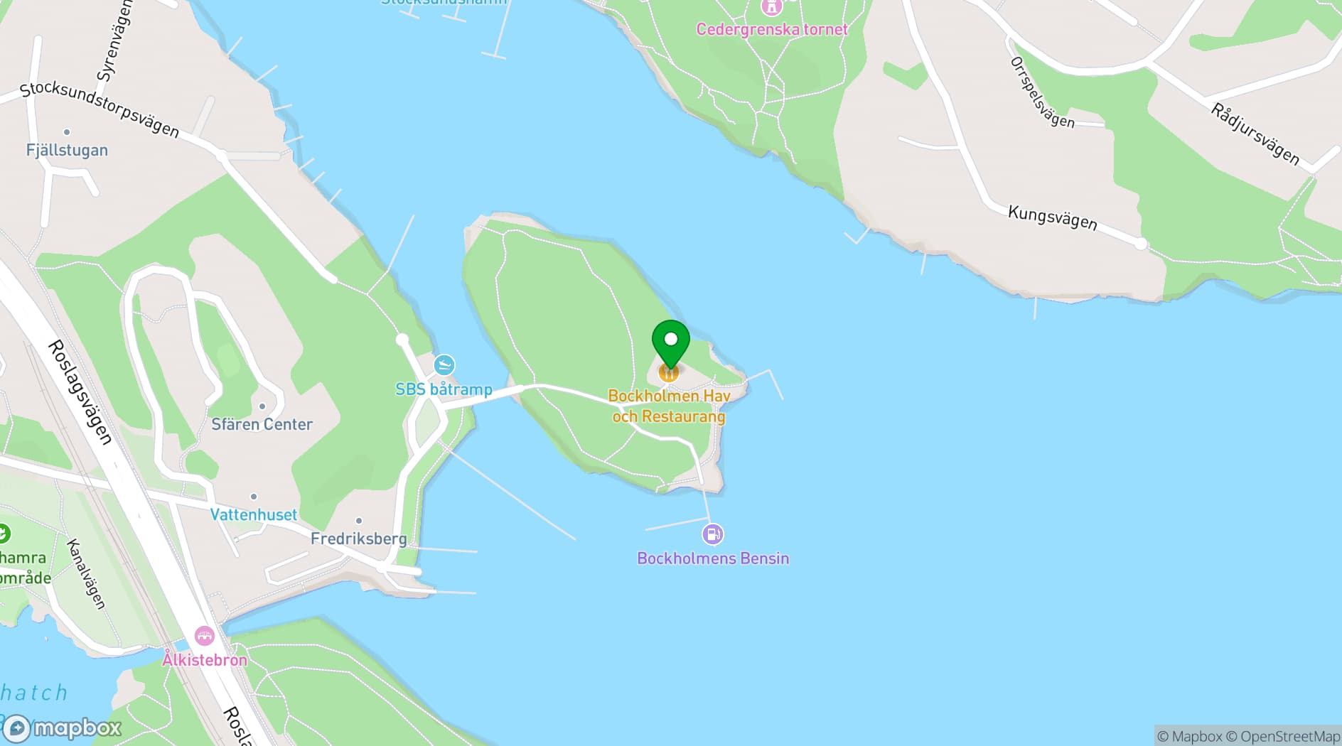 Map showing Bockholmen Hav & Restaurang