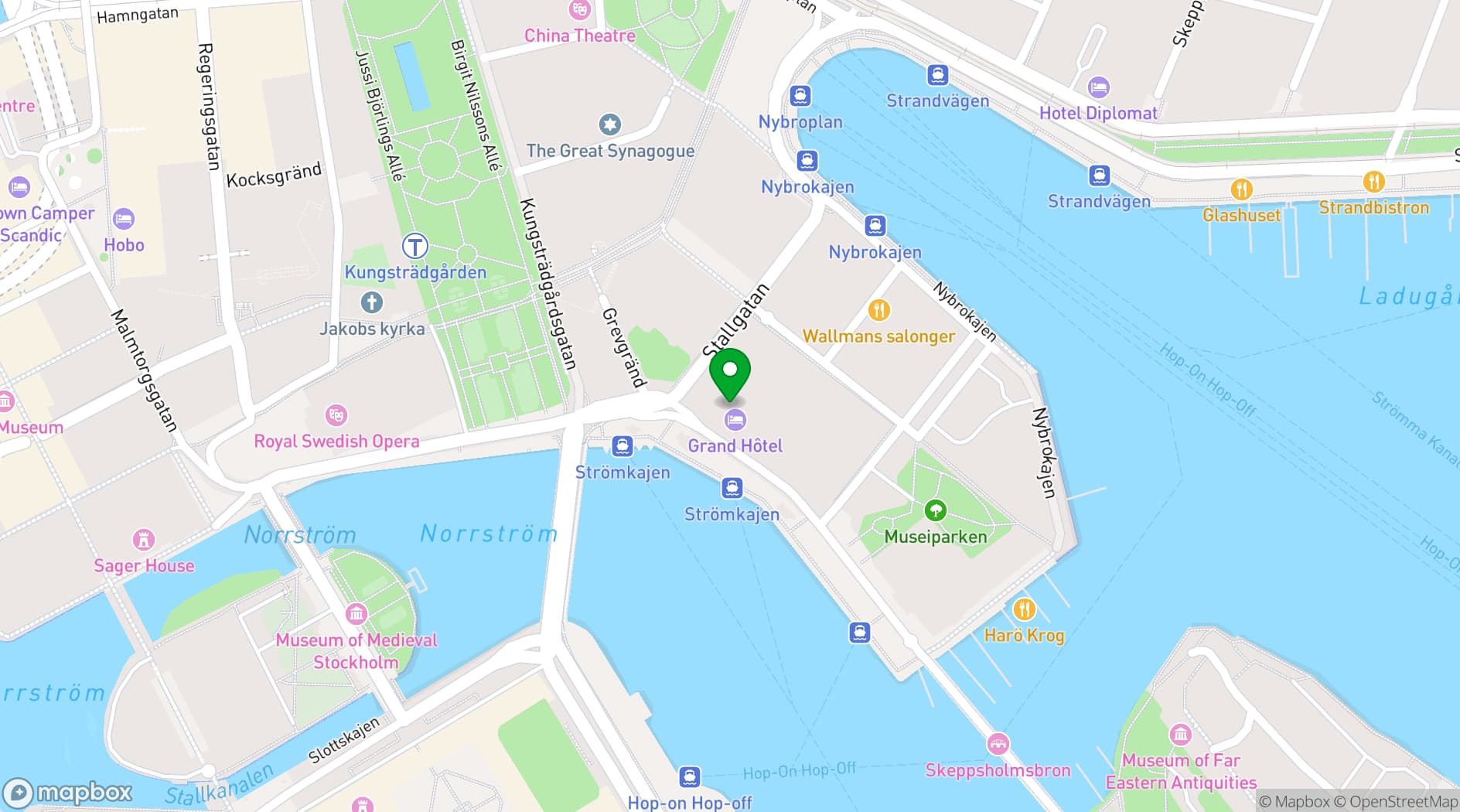 Map showing Grand Hôtel Stockholm