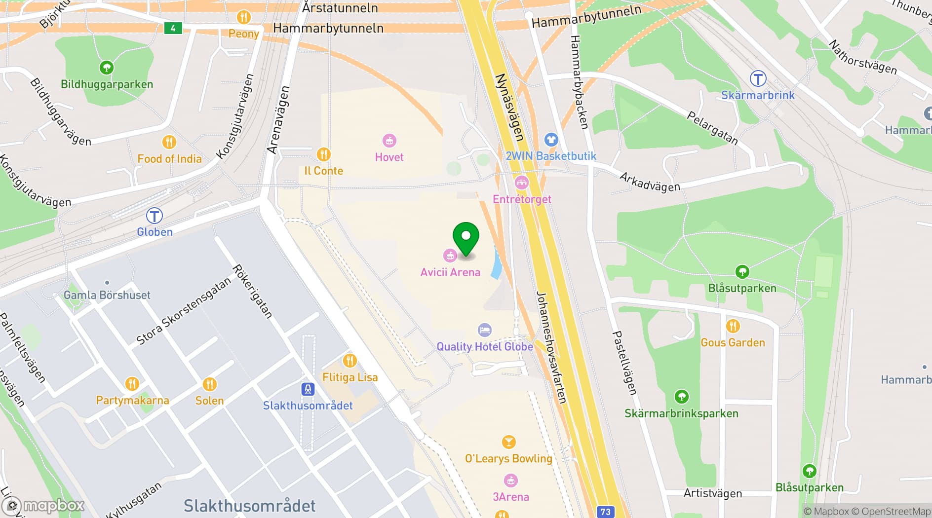 Map showing Avicii Arena