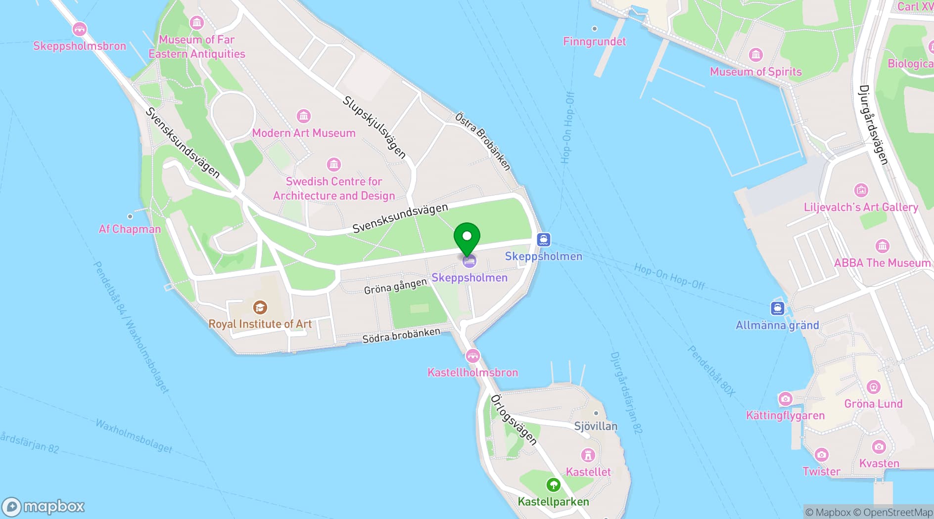 Map showing Hotel Skeppsholmen