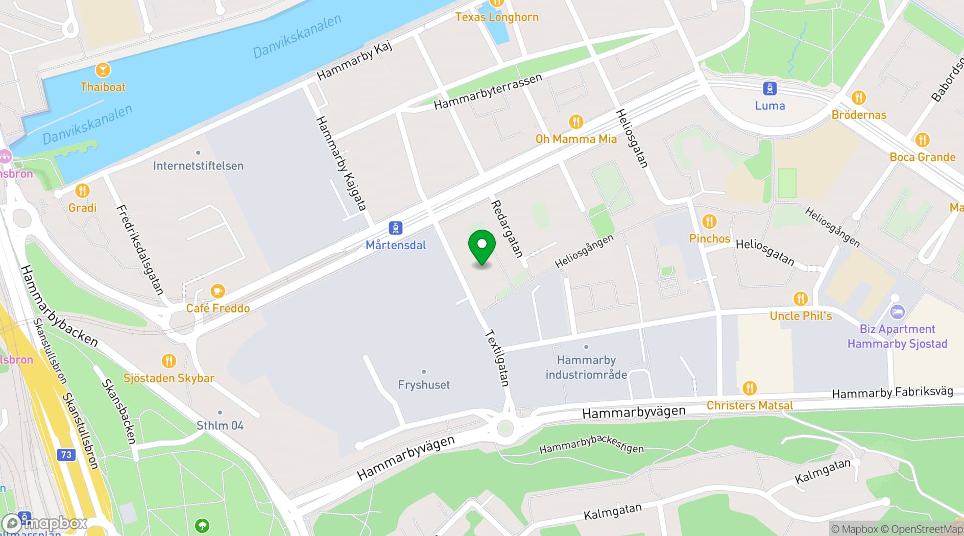 Map showing FABRIKEN - HAMMARBY SJÖSTAD