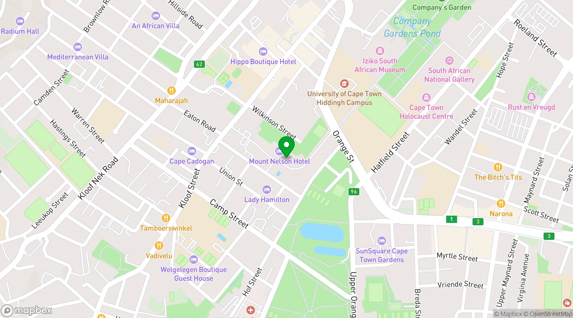 Map showing Belmond Mount Nelson Hotel