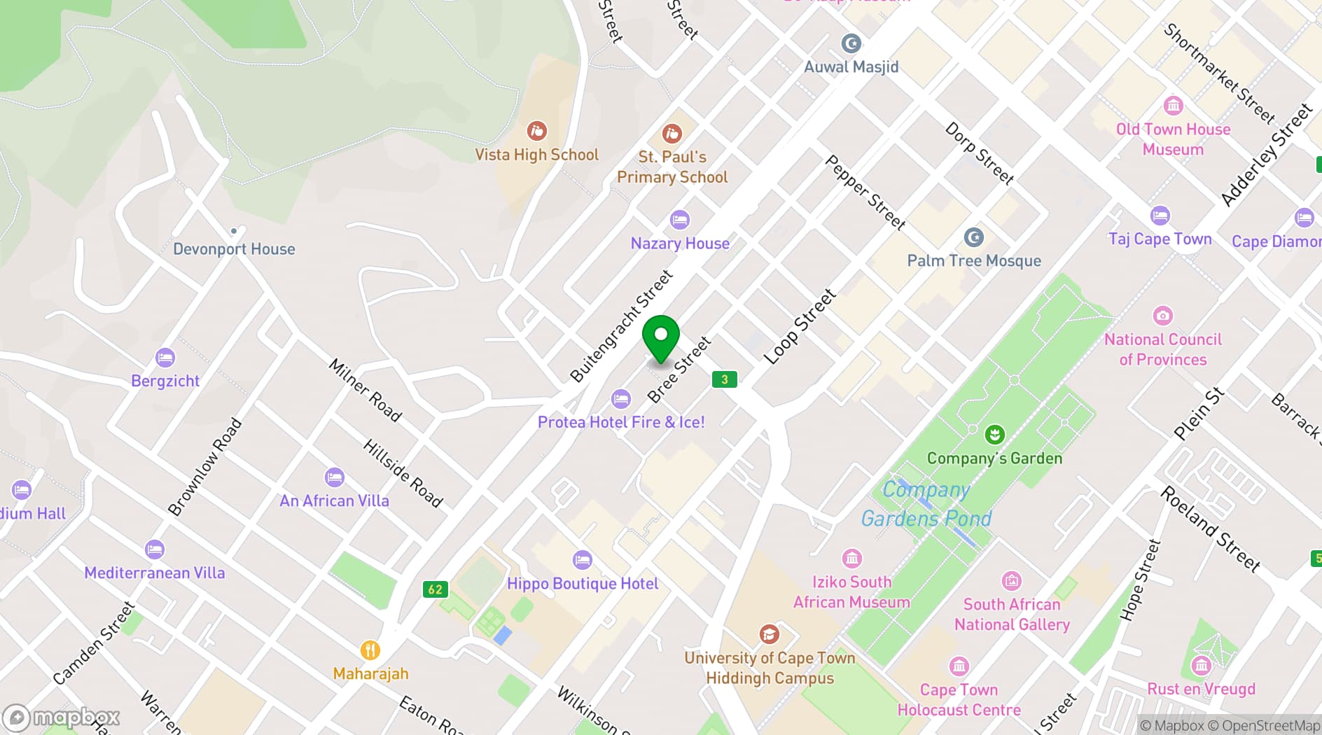 Map showing Protea Hotel Fire & Ice! Cape Town