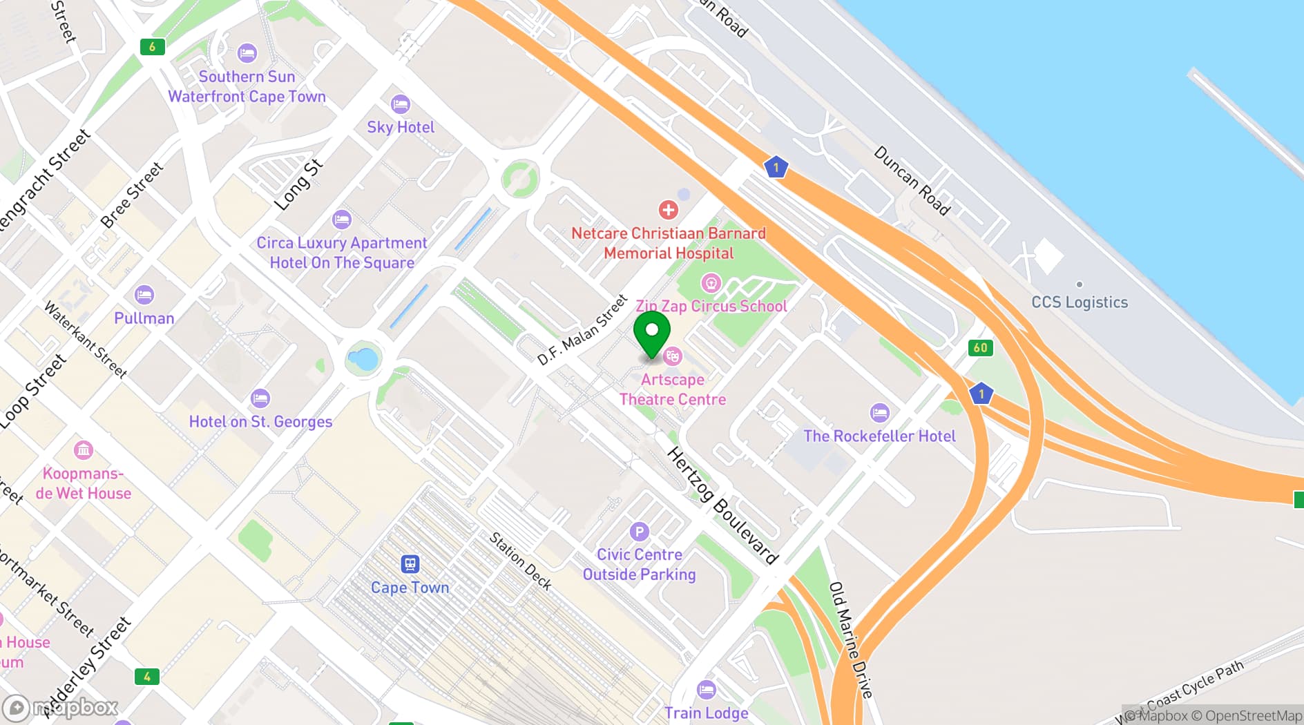 Map showing Artscape Theatre Centre