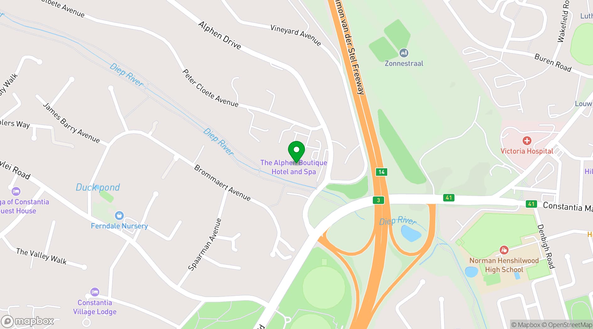 Map showing The Alphen Boutique Hotel & Spa