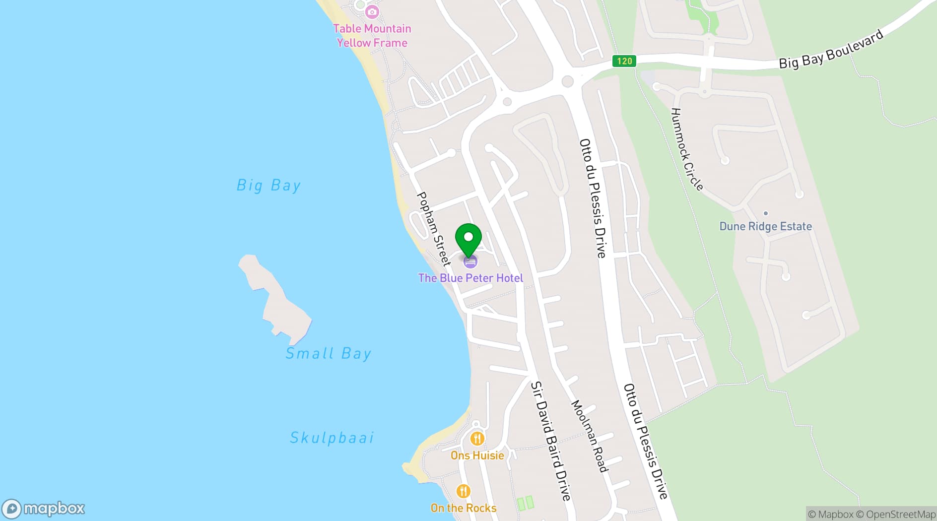 Map showing The Blue Peter Hotel