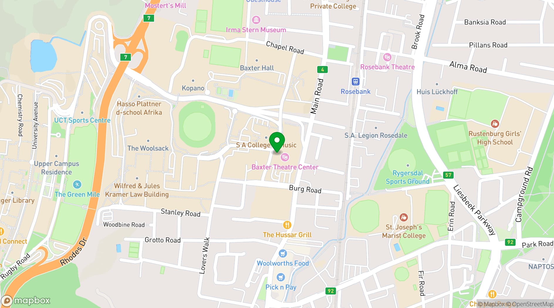 Map showing Baxter Theatre
