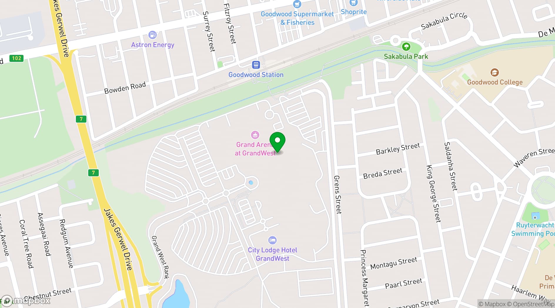 Map showing GrandWest