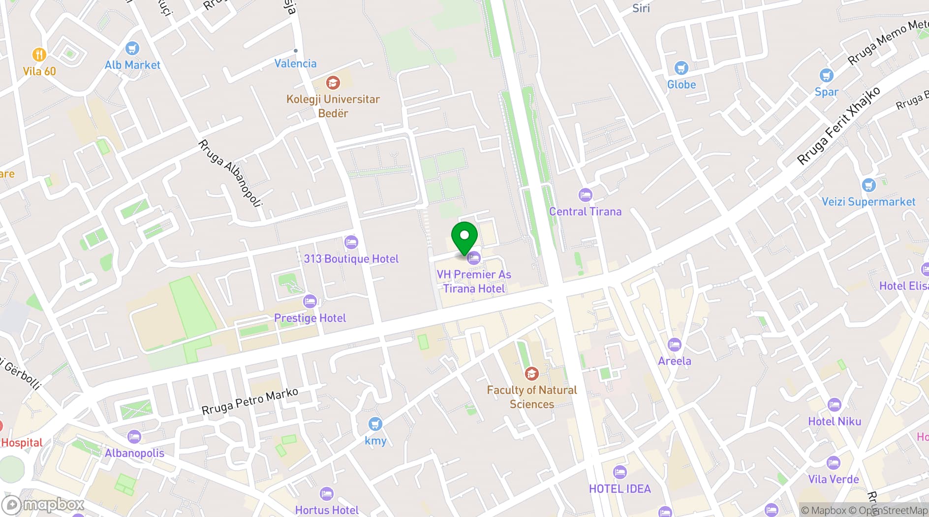 Map showing VH PREMIER AS TIRANA HOTEL