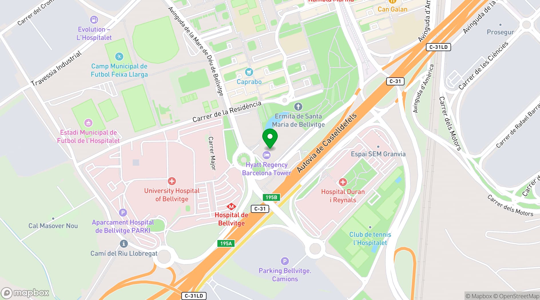 Map showing Hyatt Regency Barcelona Tower Hotel