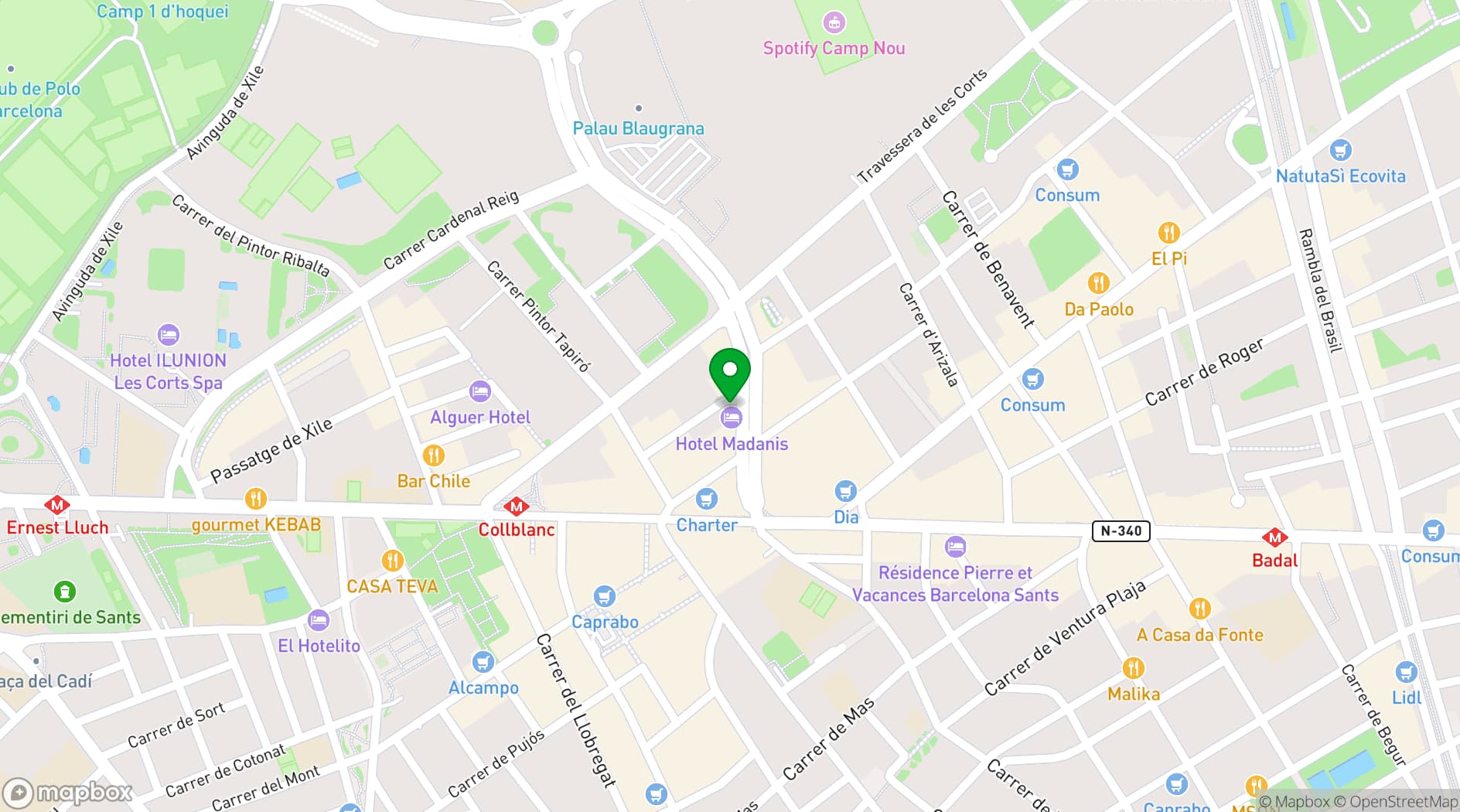 Map showing Hotel Madanis