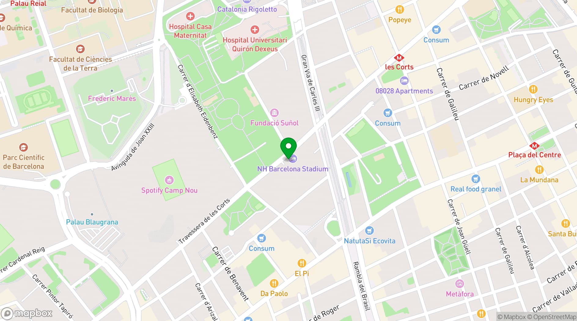 Map showing NH Barcelona Stadium