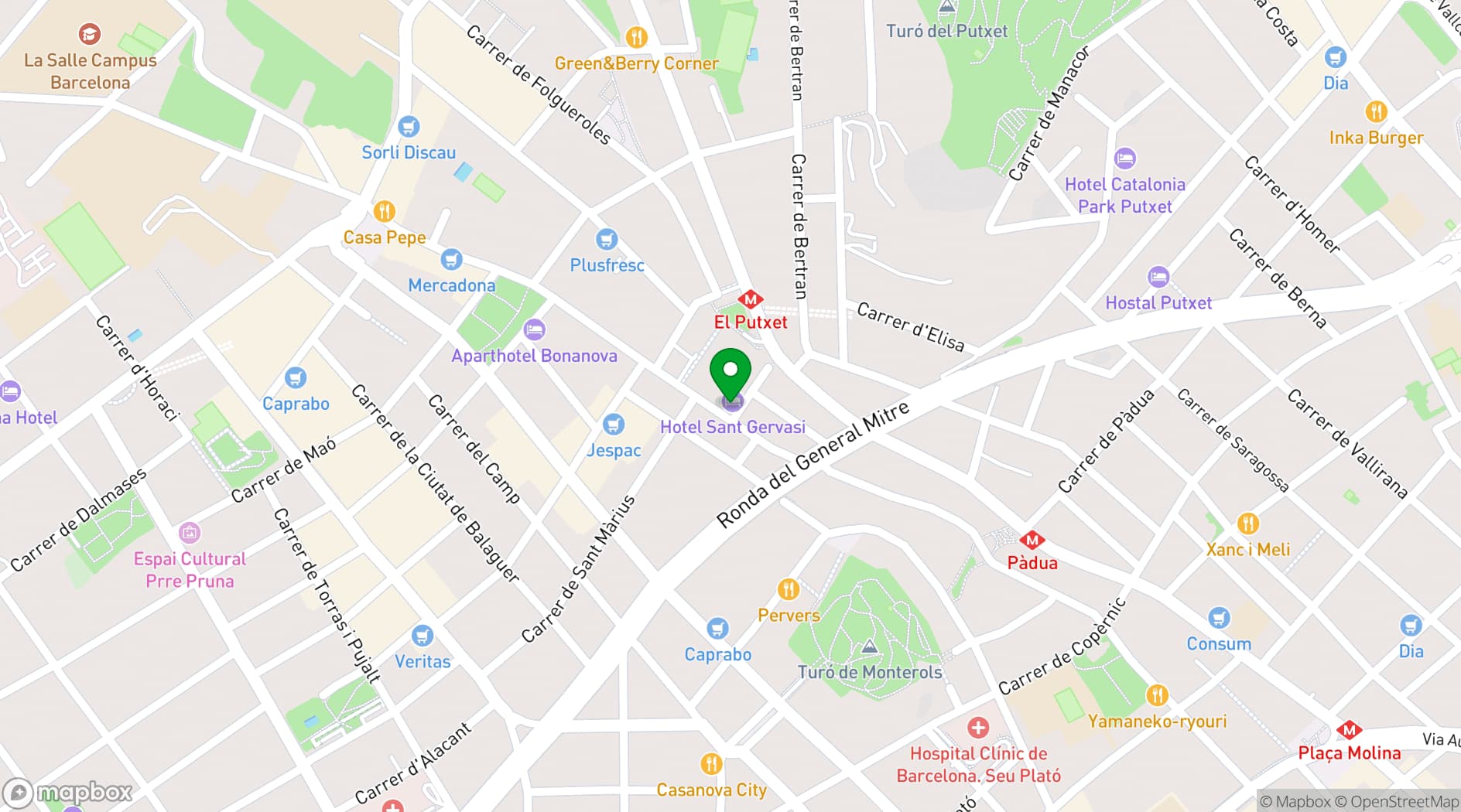 Map showing Hotel Silken Sant Gervasi