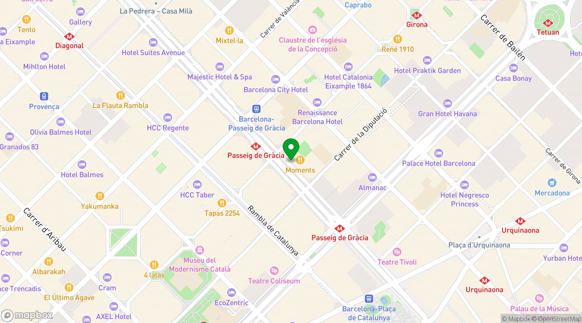 Map showing Mandarin Oriental, Barcelona