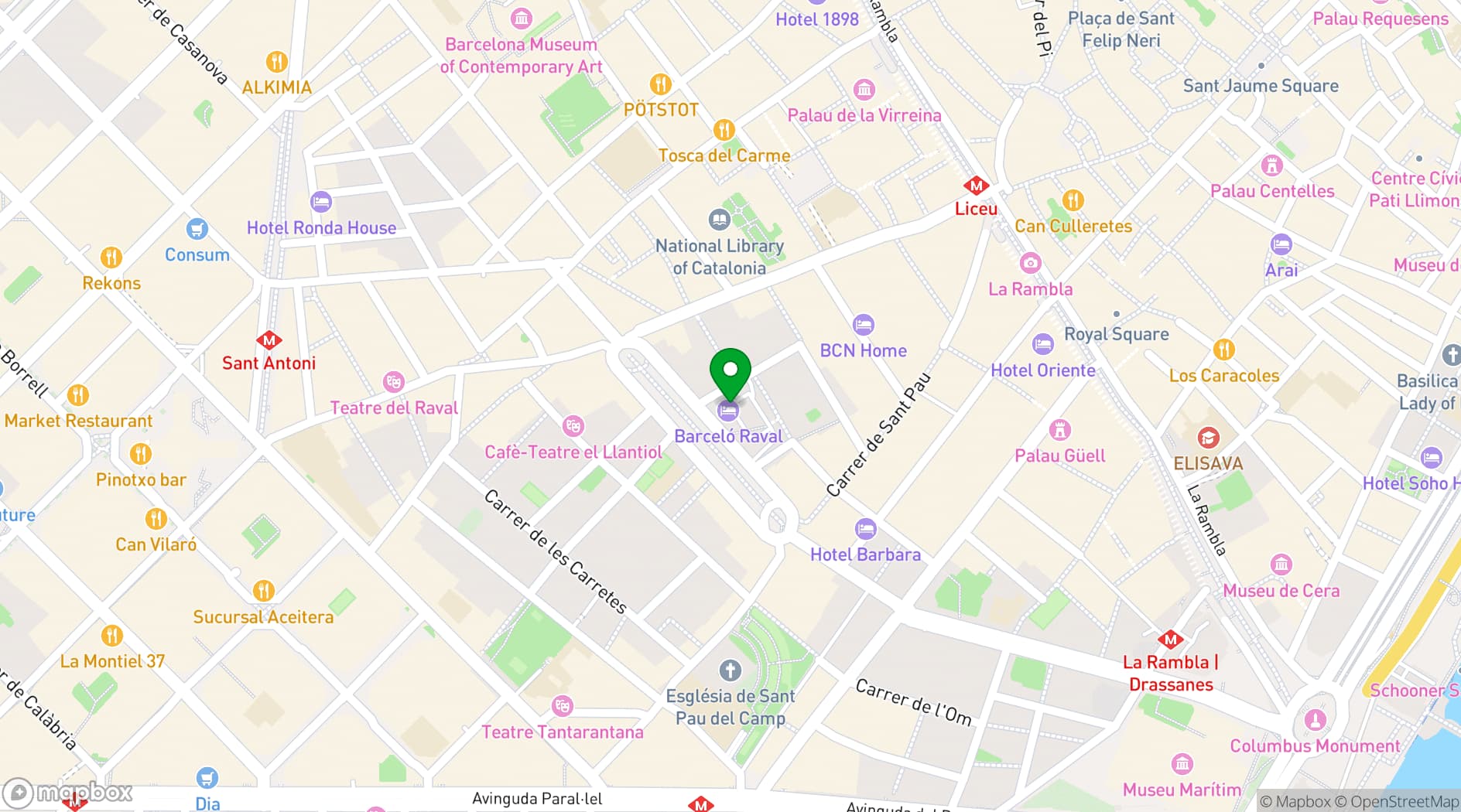 Map showing Hotel Barceló Raval Barcelona