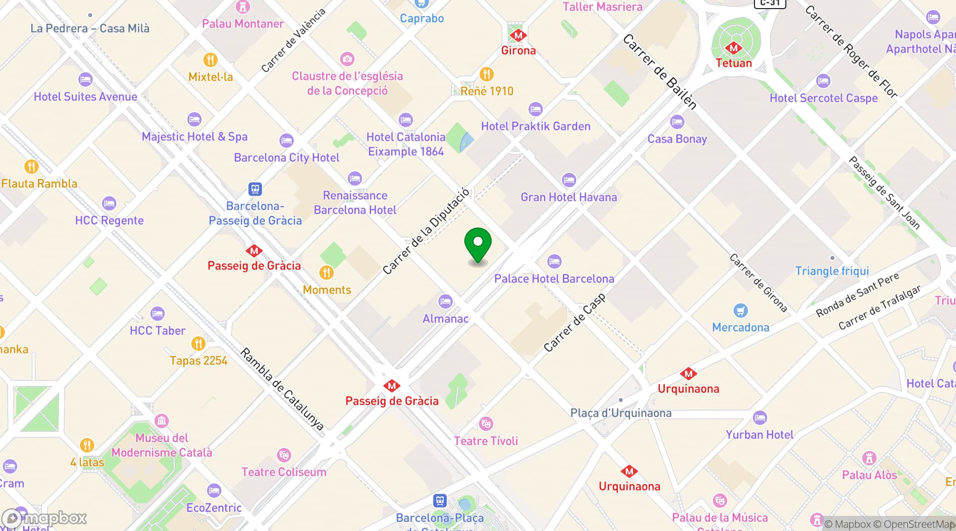 Map showing Hotel Indigo Barcelona - Plaza Catalunya