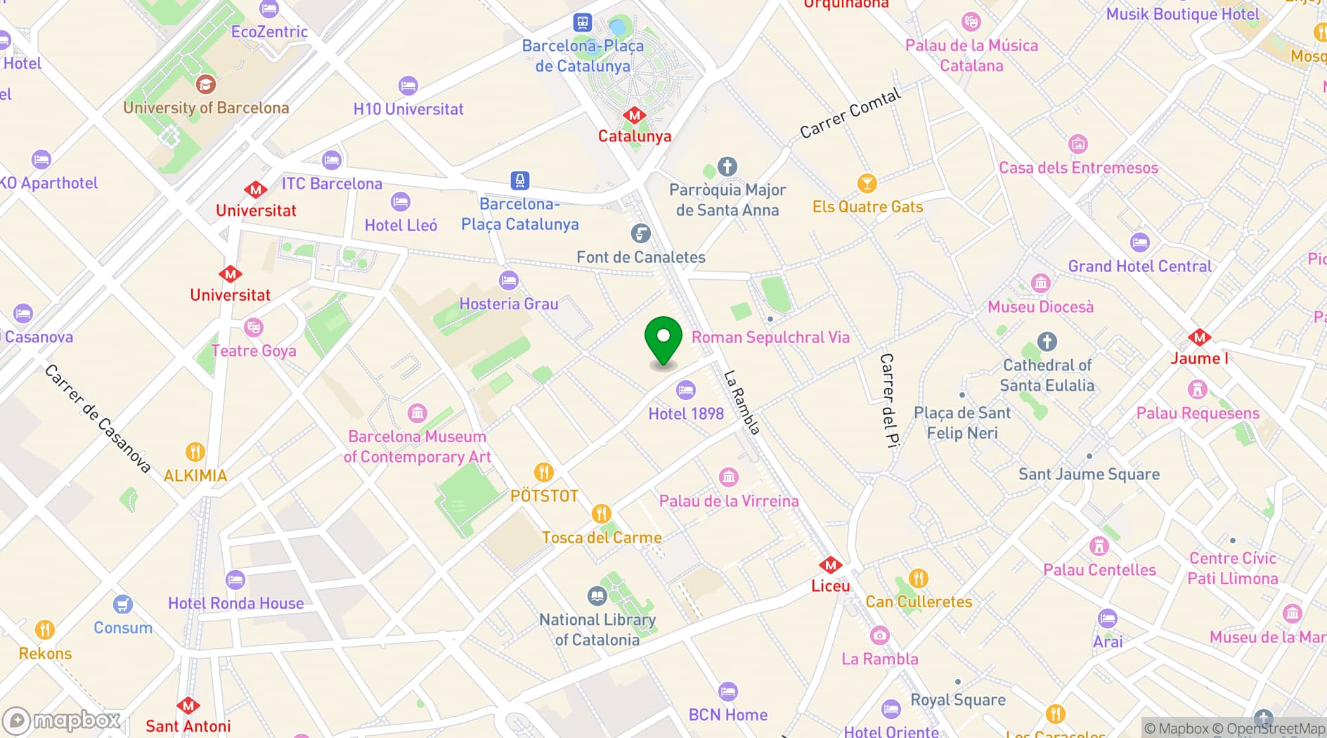 Map showing Le Méridien Barcelona