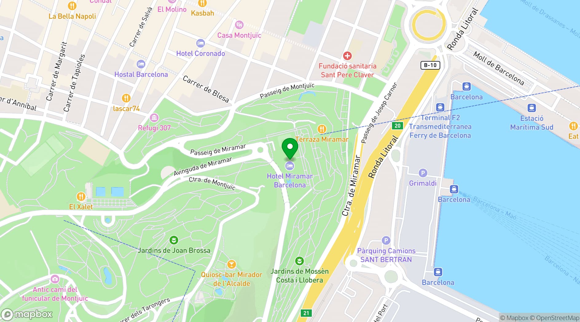 Map showing Hotel Miramar Barcelona