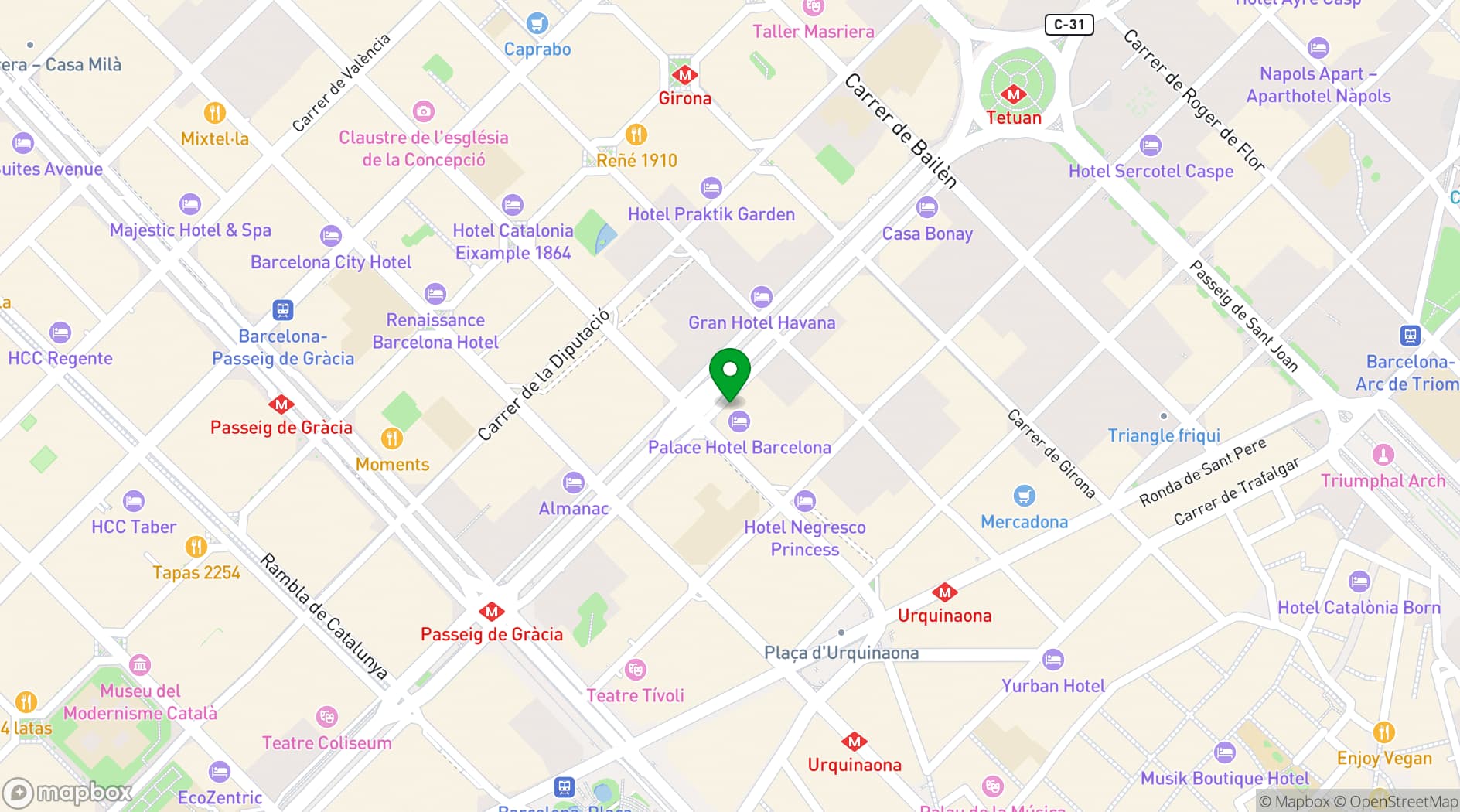 Map showing El Palace Barcelona