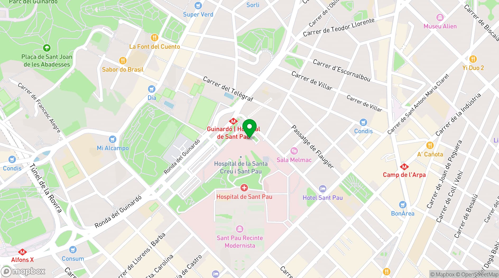 Map showing Hospital de la Santa Creu i Sant Pau