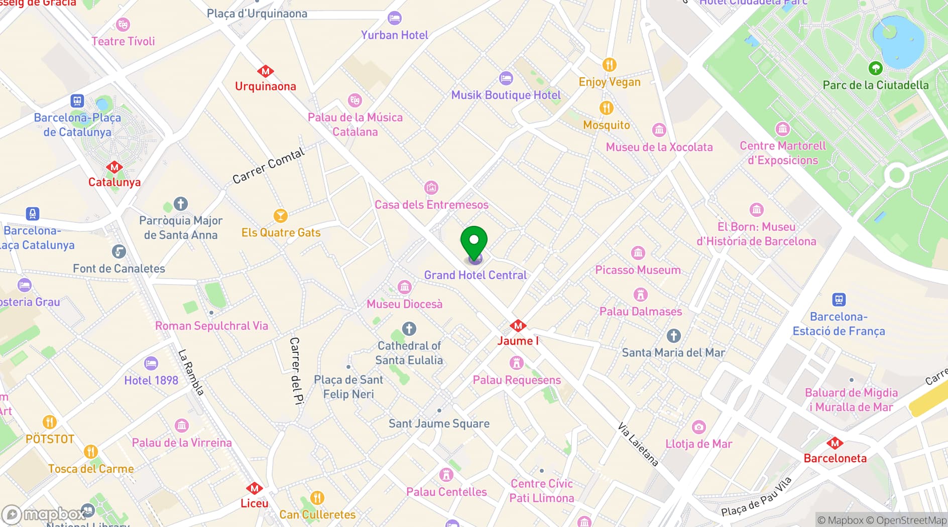 Map showing Grand Hotel Central