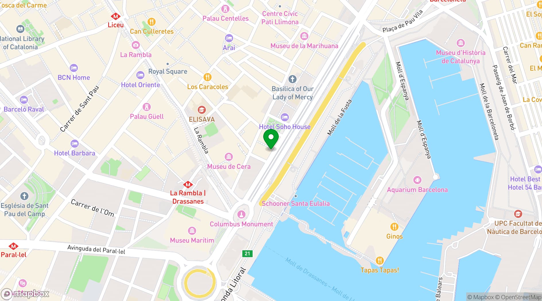 Map showing Red Garter Barcelona