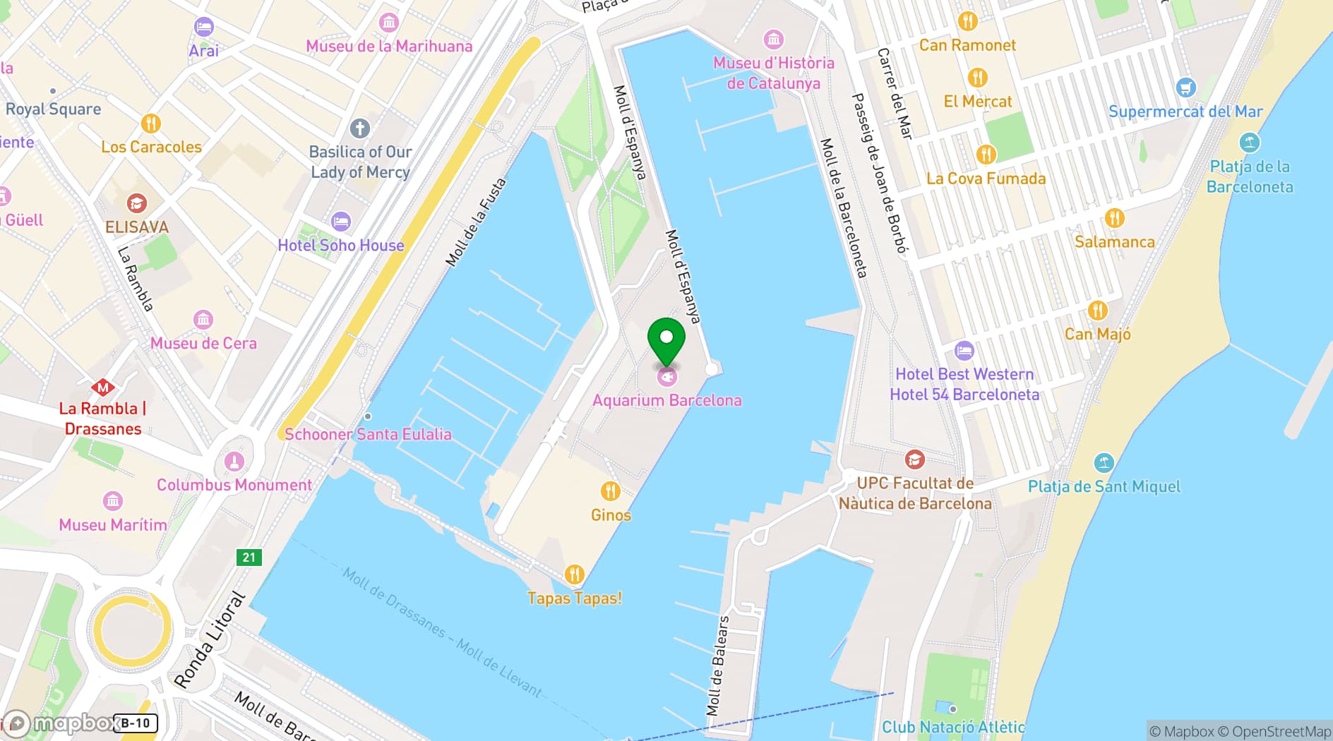 Map showing L'Aquàrium