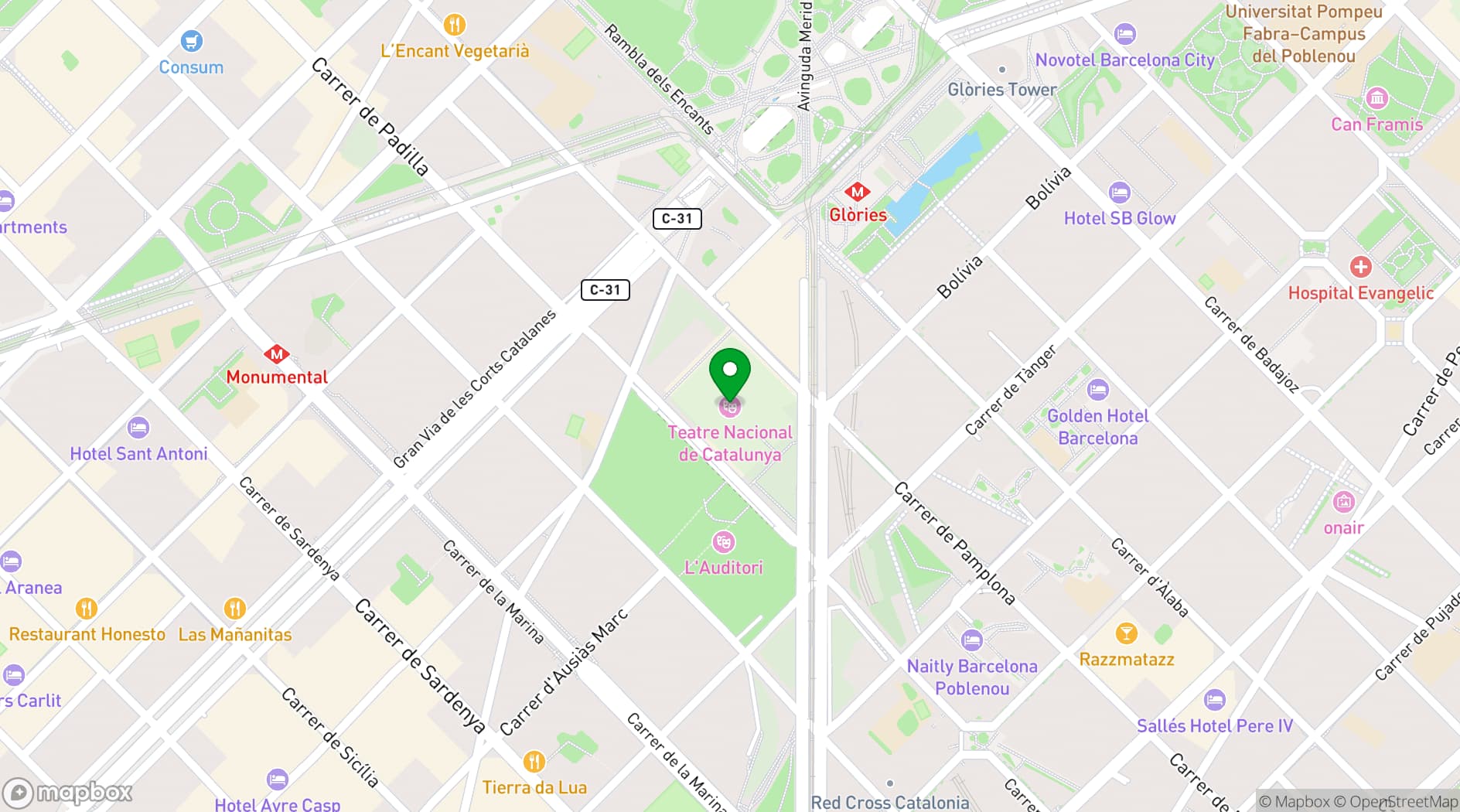 Map showing Teatre Nacional de Catalunya