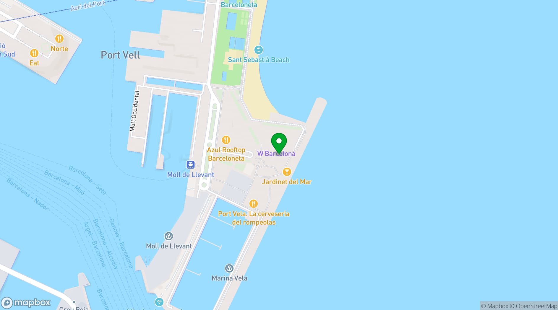 Map showing W Barcelona