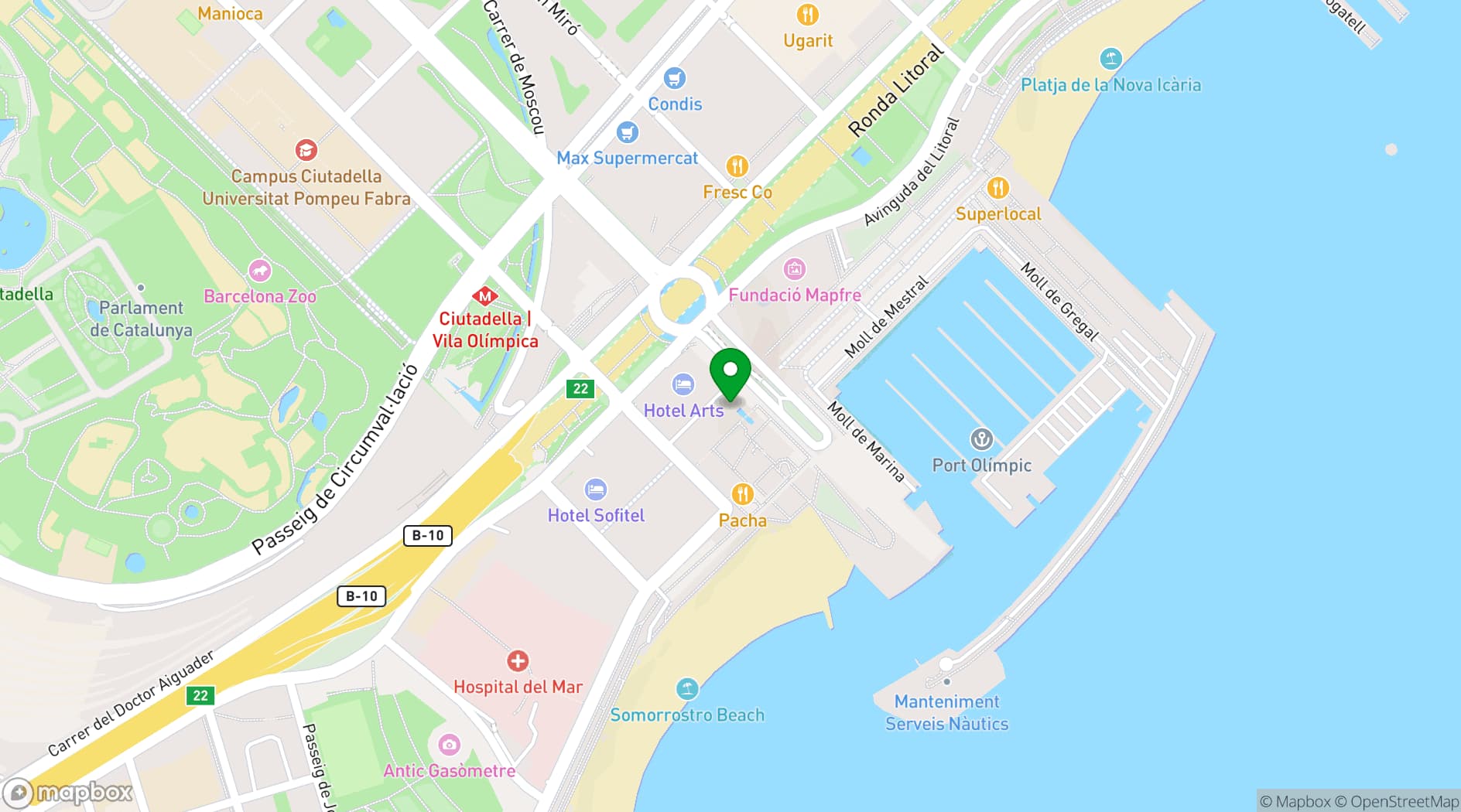 Map showing Hotel Arts Barcelona