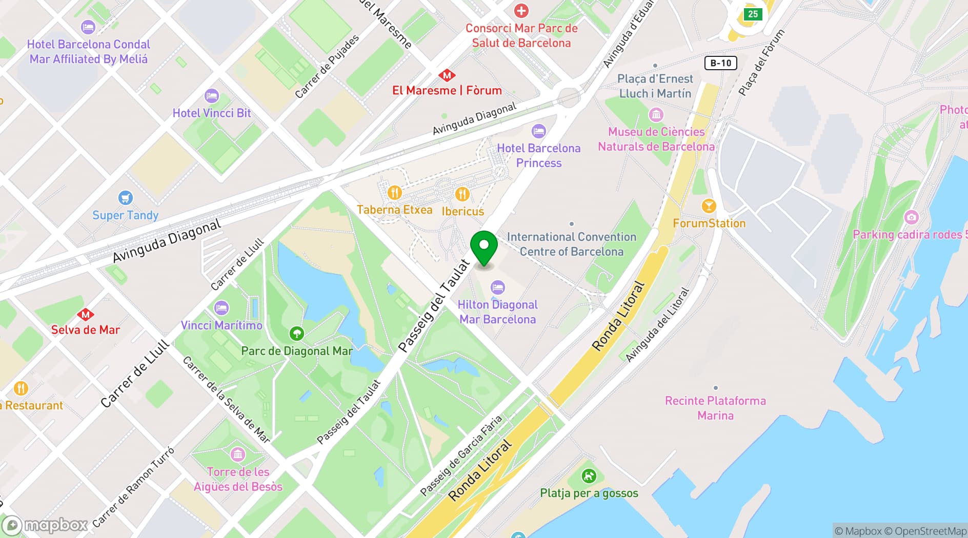 Map showing Purobeach at Hilton Diagonal Mar Barcelona