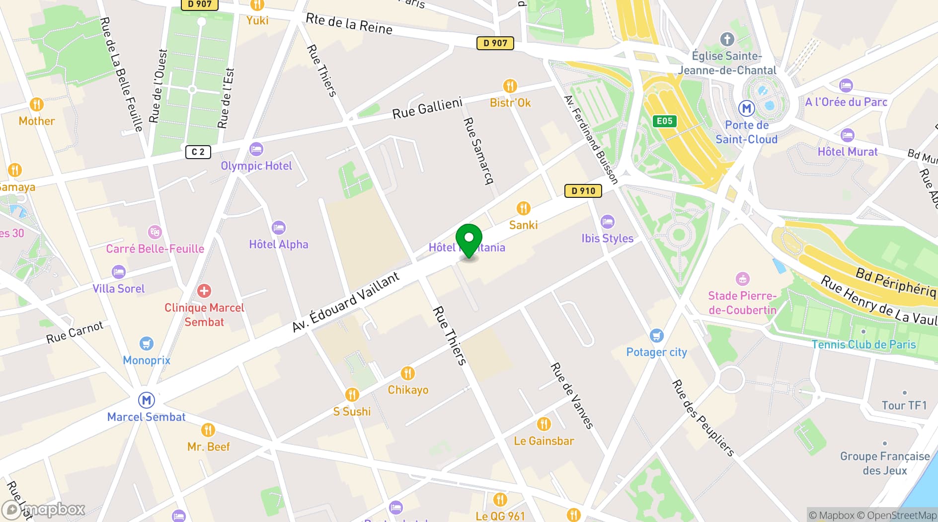 Map showing Radisson Blu Hotel, Paris Boulogne