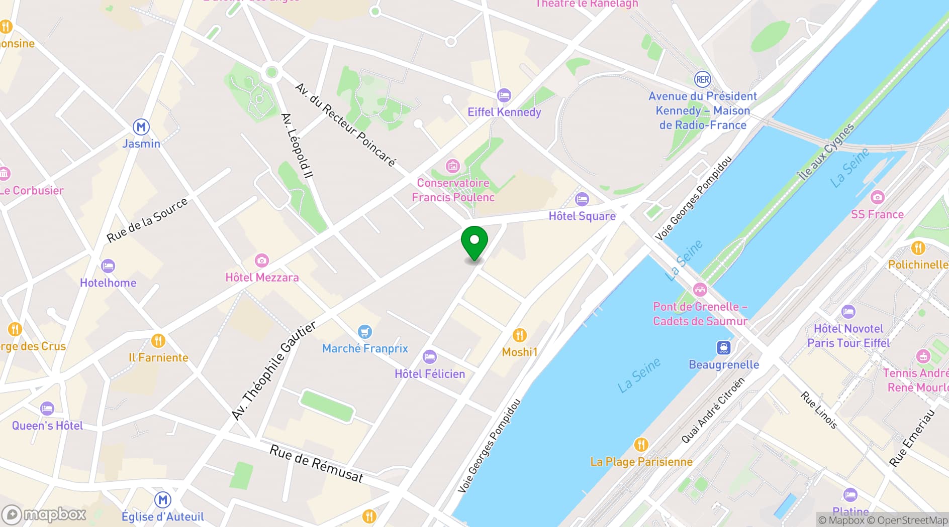 Map showing Auteuil Tour Eiffel