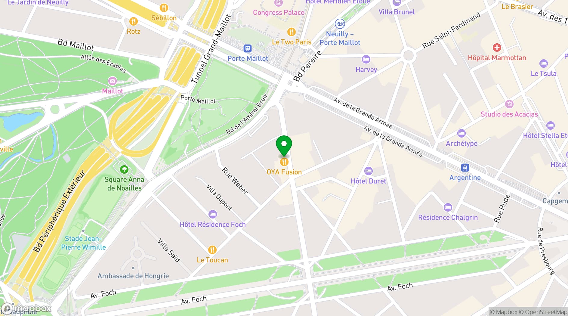 Map showing Hôtel Étoile Maillot