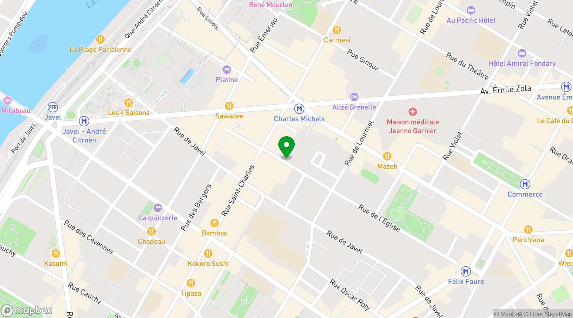 Map showing Salle des fêtes Paris 15ème