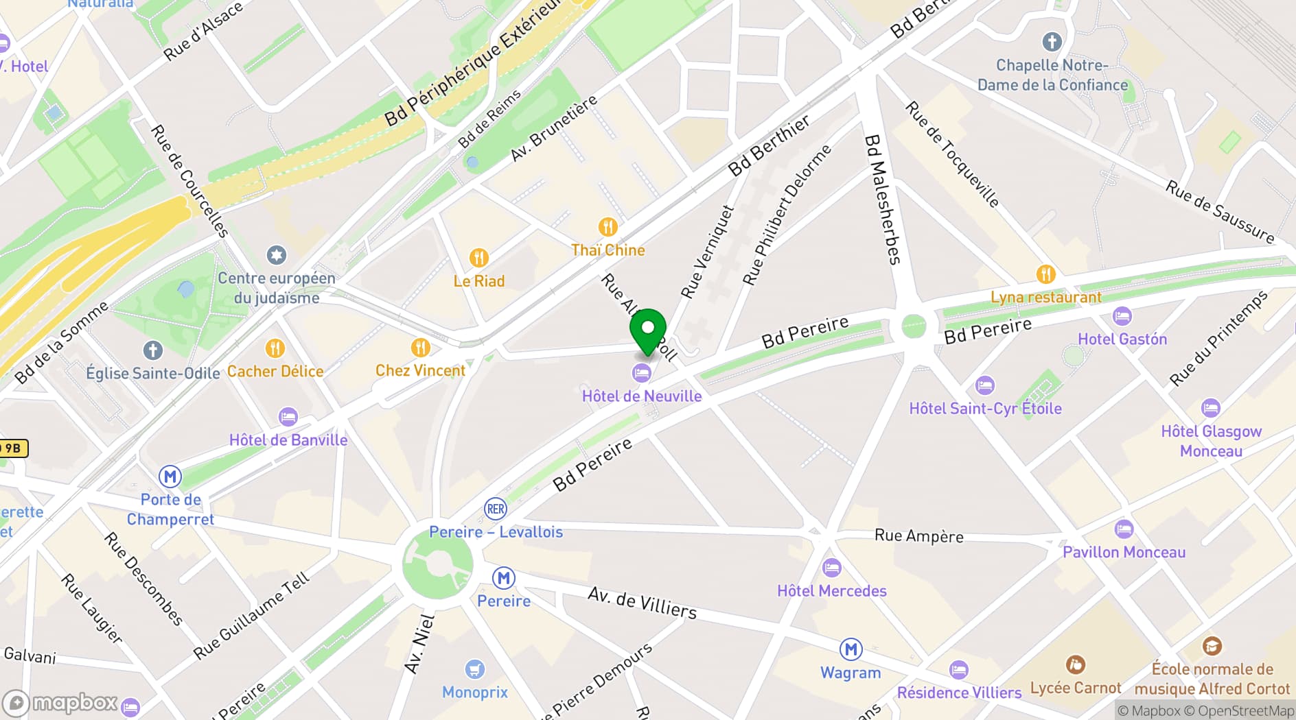 Map showing Hôtel de Neuville - Arc de Triomphe