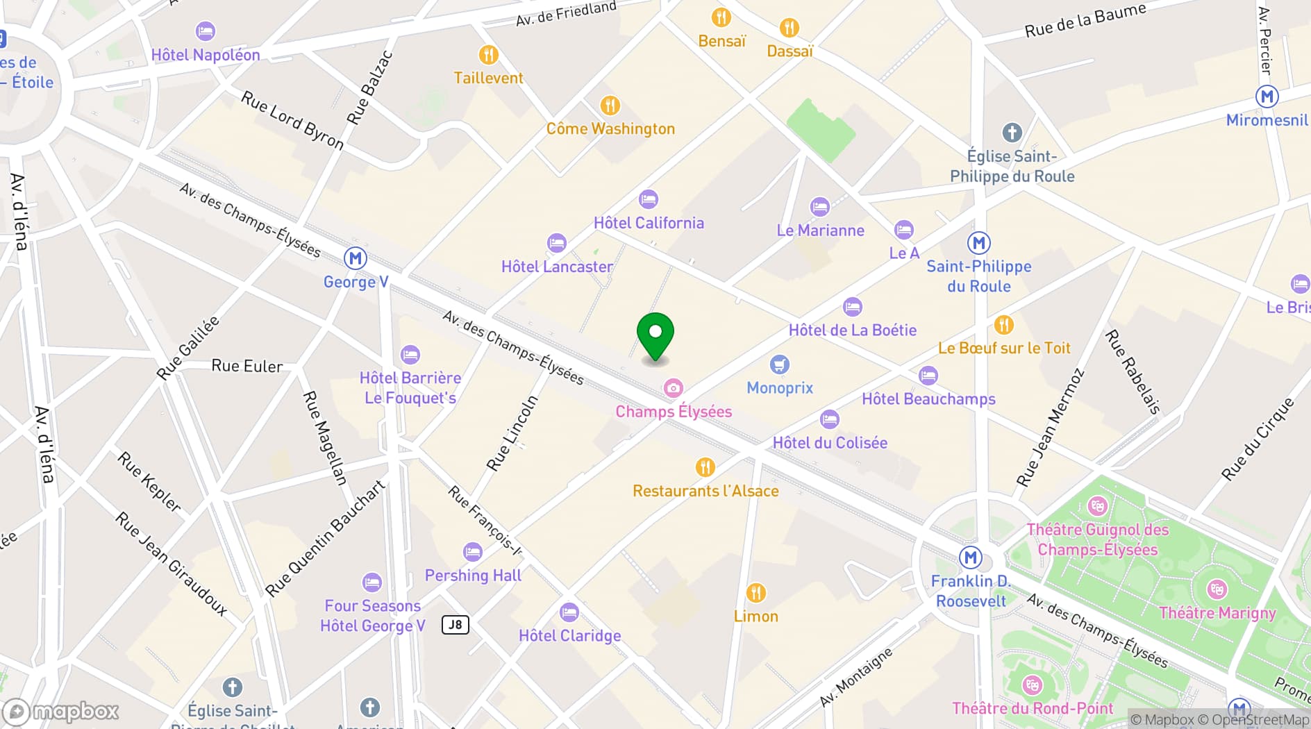 Map showing Paris Marriott Champs Elysees Hotel