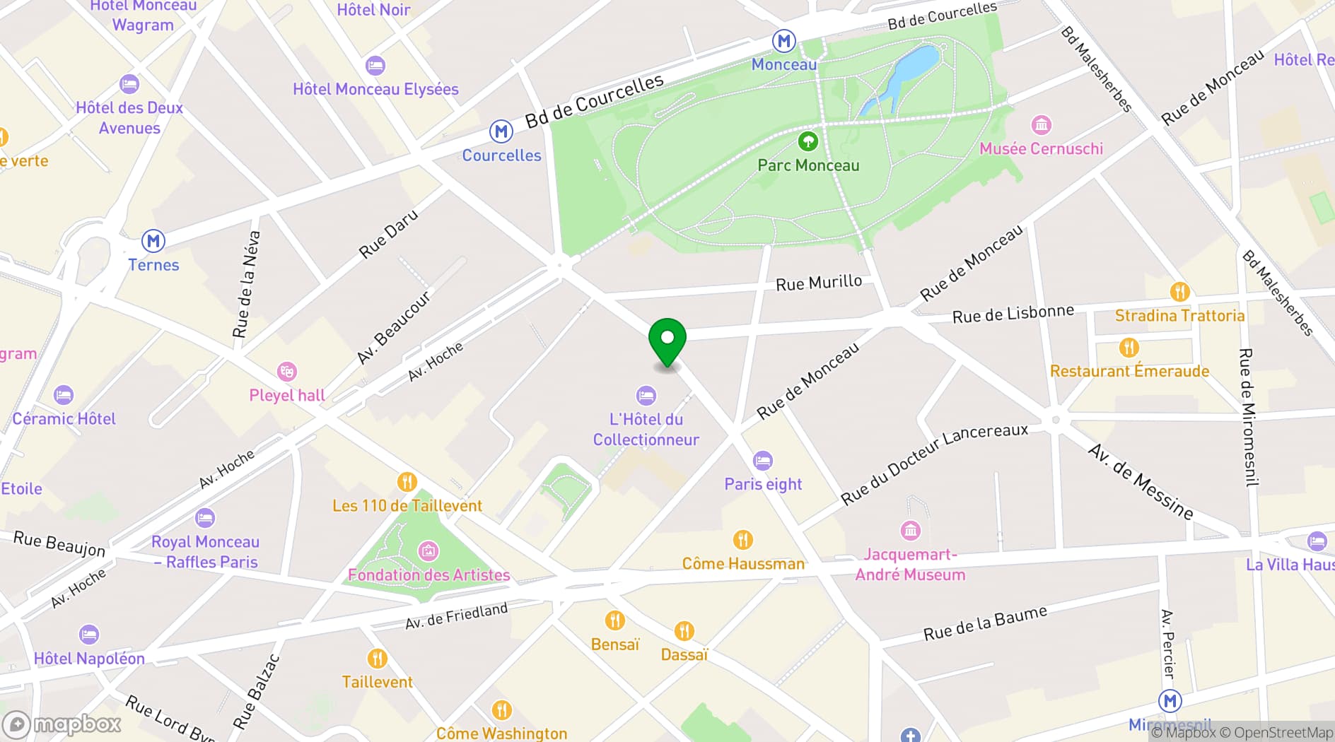 Map showing Hôtel du Collectionneur Arc de Triomphe