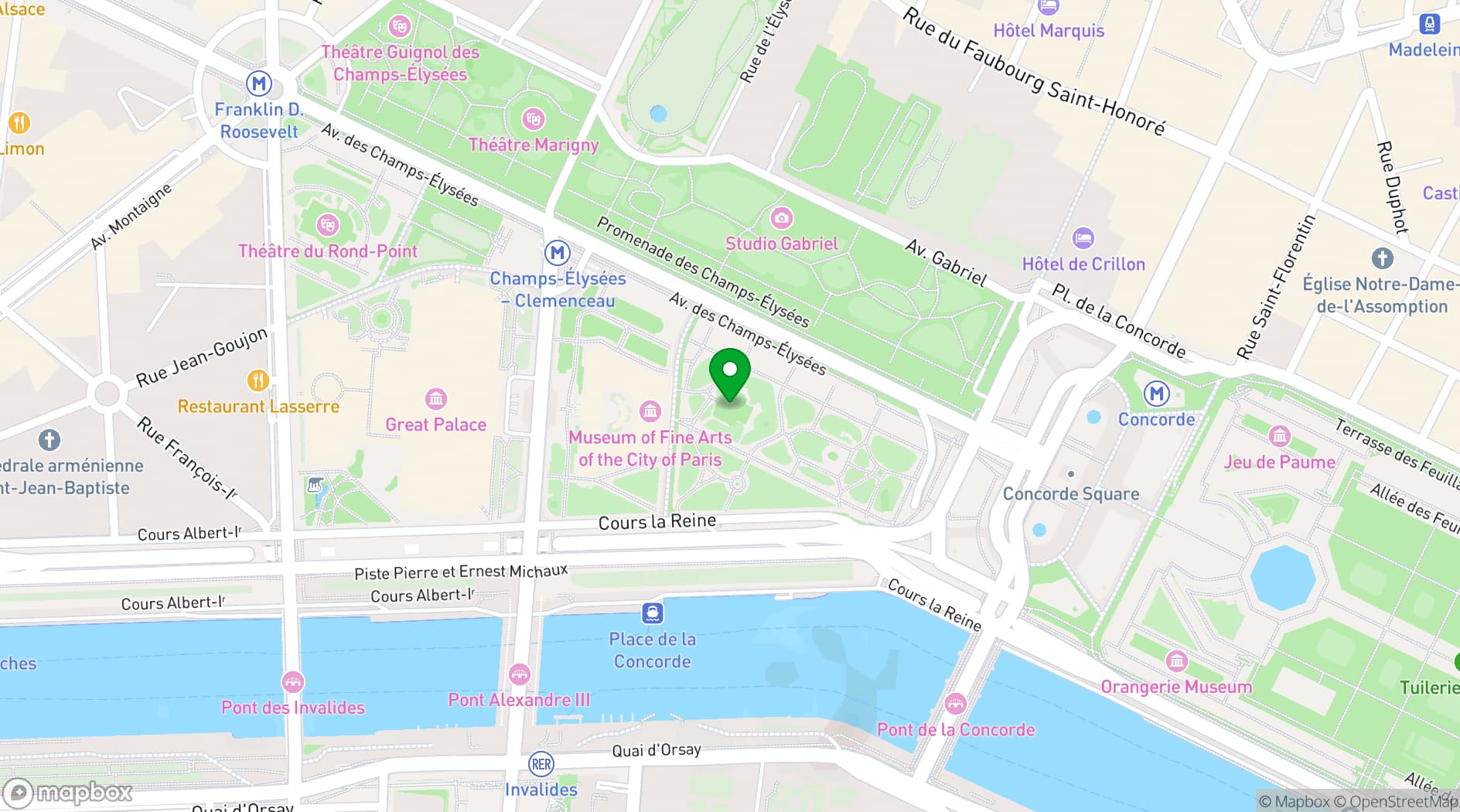 Map showing Pavillon Ledoyen